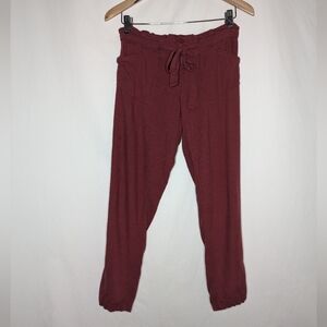Cali 1850 Women's Red Maroon Woven Linen Blend Lounge Ankle Pants Size S
